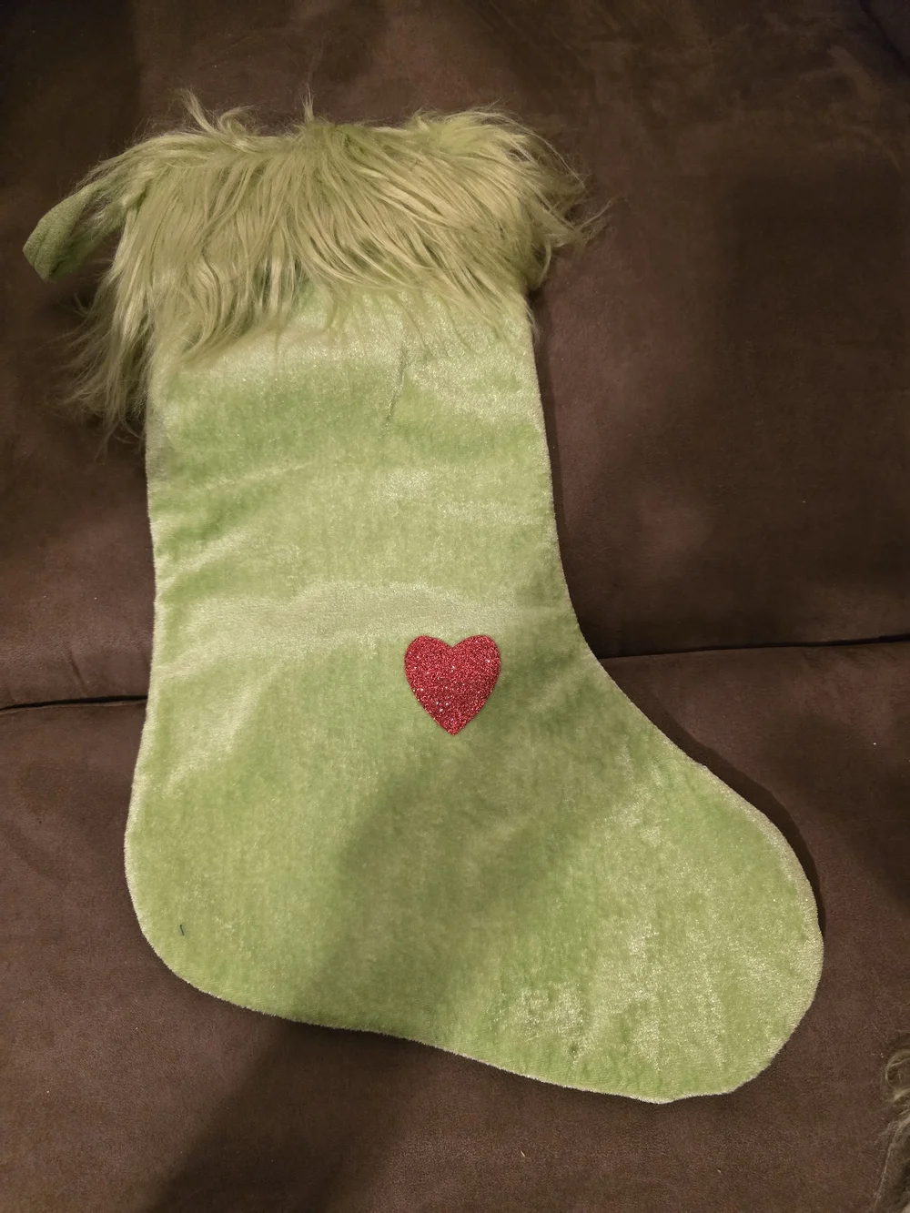 Lime Green Furry Holiday Stocking with Red Heart. Set of 2. NWOT.